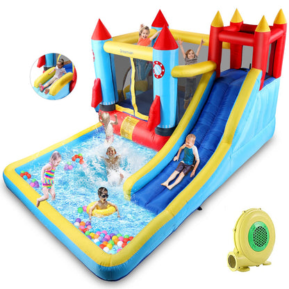 HYPOAI Bounce House,Inflatable Bounce Castle with Blower for Kids 3-12,Outdoor/Indoor Bouncy House Water Park for Backyard with 2 Splash