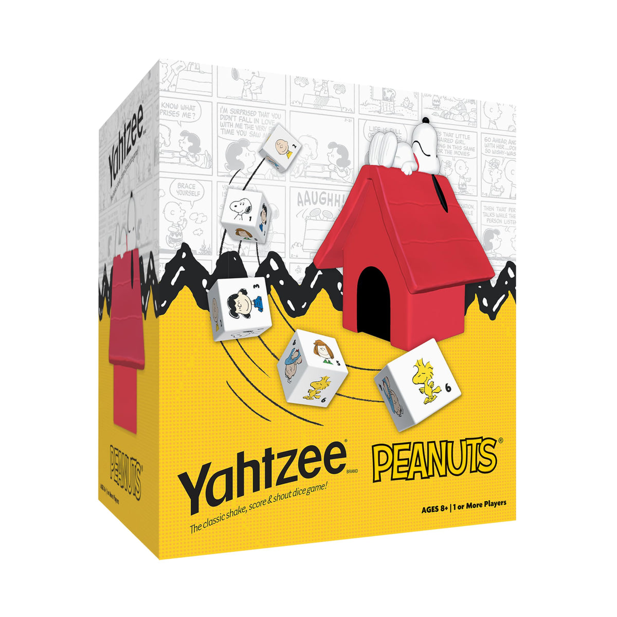 YAHTZEE: Peanuts Edition, Exclusive Snoopy’s Doghouse Cup, Roll The Dice with Charlie Brown, Woodstock & The Peanuts Gang, Dice Rolling Game with a