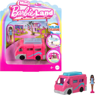 Barbie Mini BarbieLand Playsets with Toy Vehicle & 1.5-inch Doll, DreamCamper with Working Doors & Color-Change Pool