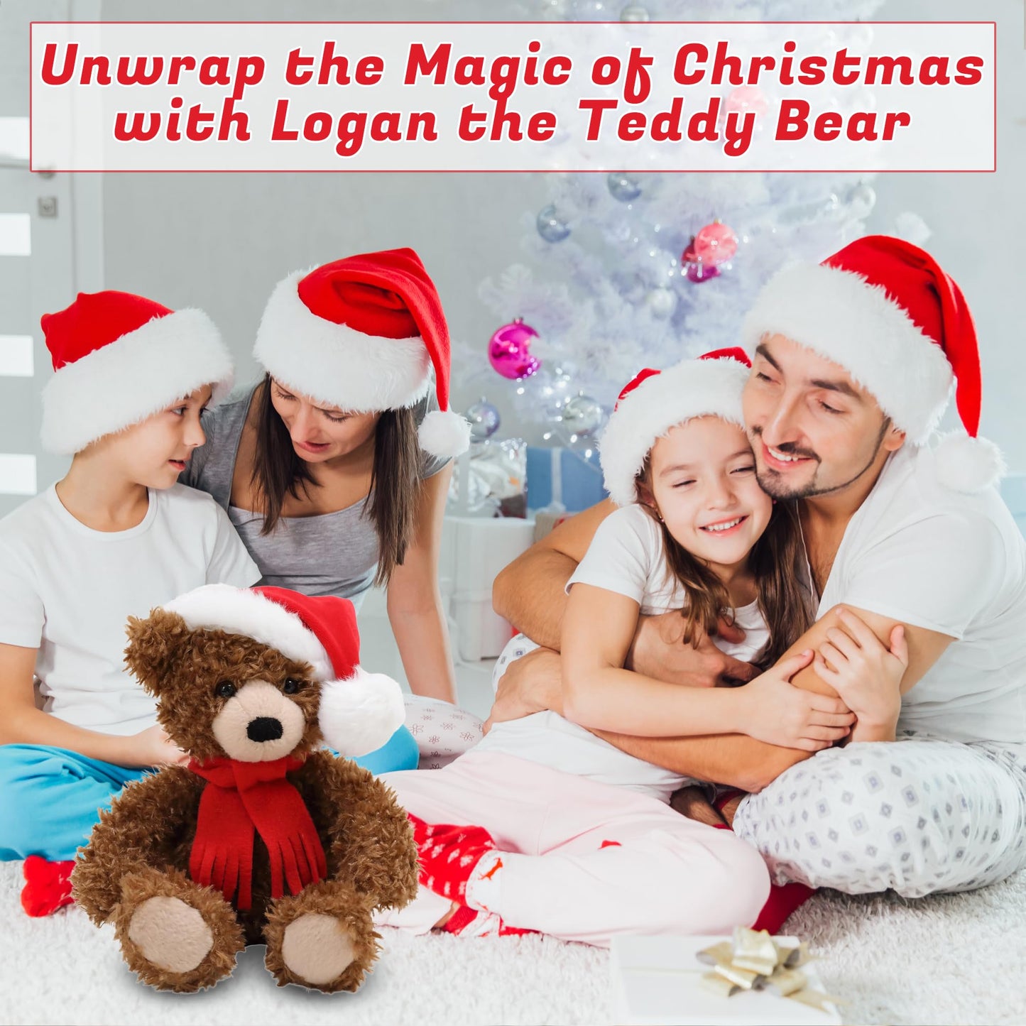 Made By Aliens Christmas Junior Teddy Bear Stuffed Animal - Adorable Xmas Plush Toy with Hat and Scarf - Soft and Cuddly Winter Companion for Kids