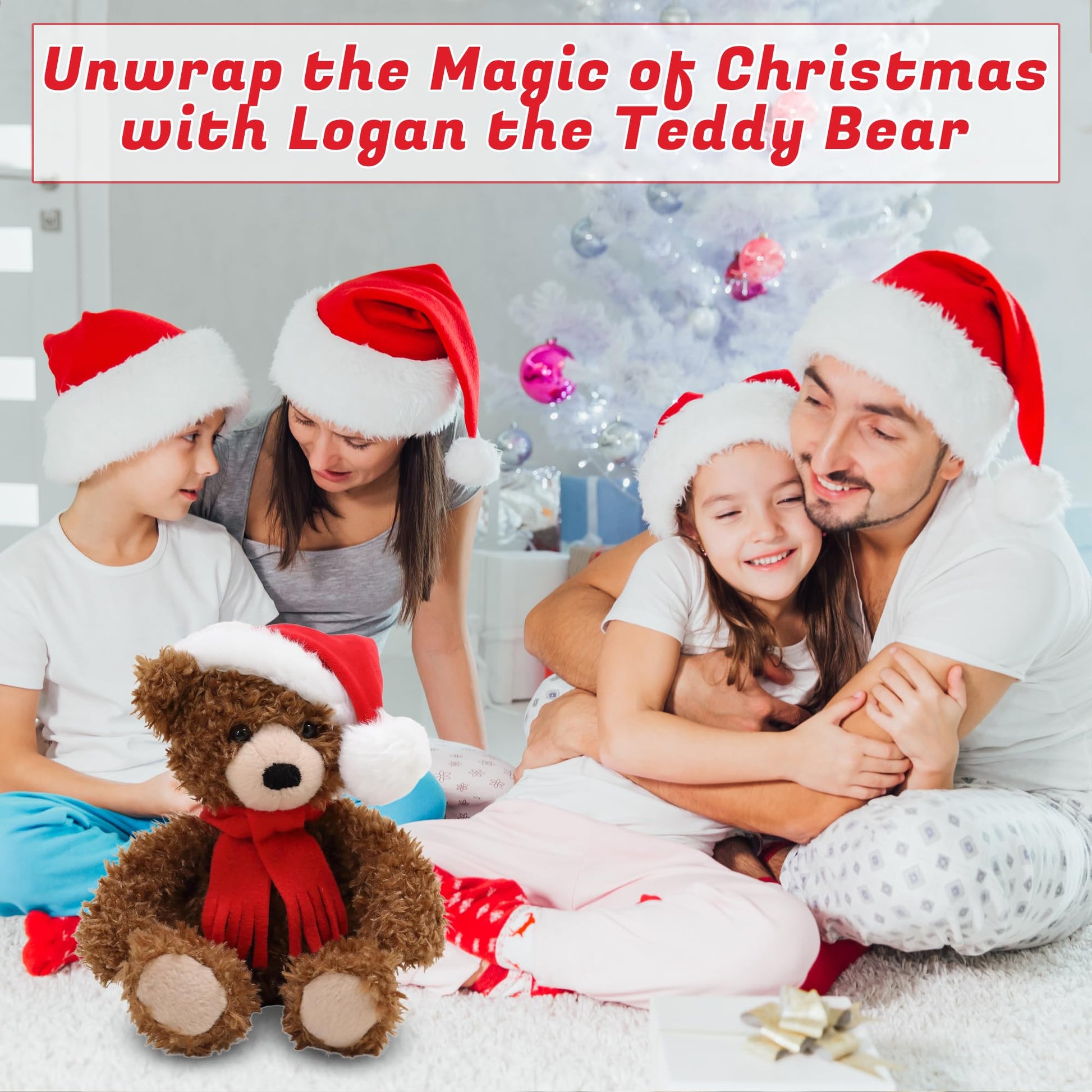 Made By Aliens Christmas Junior Teddy Bear Stuffed Animal - Adorable Xmas Plush Toy with Hat and Scarf - Soft and Cuddly Winter Companion for Kids