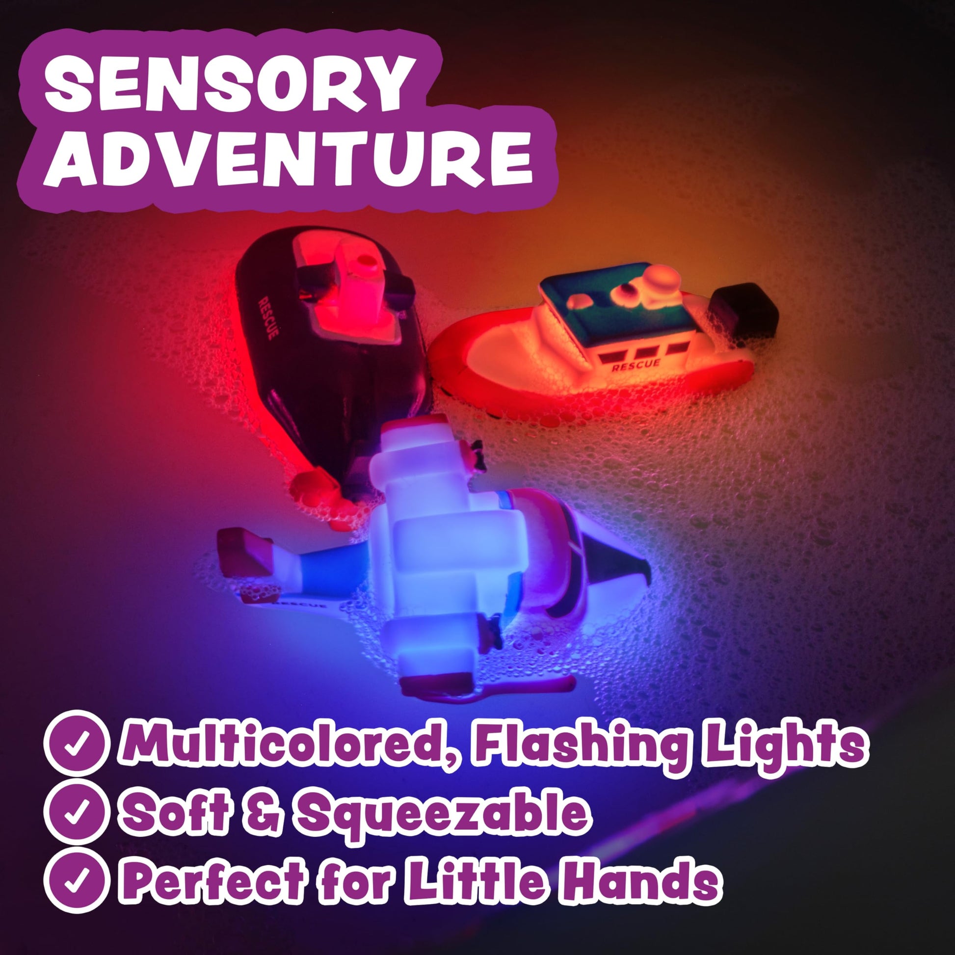 Tub Works® Ocean Rescue™ Vehicles Light Up Bath Toys, 6 Pack | Water-Activated Light Up Toys Flash & Change Color | Easy-Grip Baby & Toddler Bath Toys