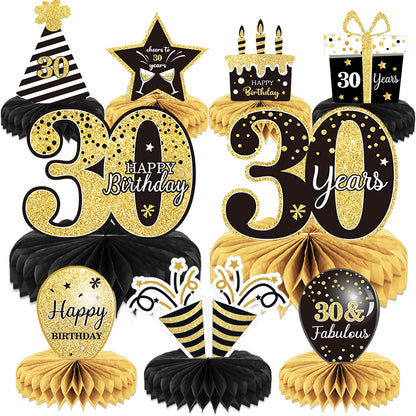 9 Pieces 30th Birthday Decoration 30 th Birthday Centerpieces for Tables Decorations Cheers to 30 Years Honeycomb Table Topper for Men and Women