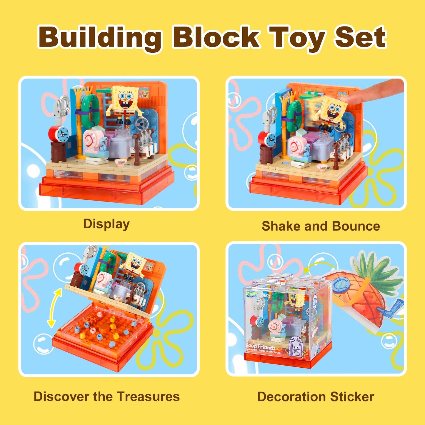 ROLOSO Toy Building Brick Blocks Toys Sets Display Box kit Action Figures Pineapple House Patrick Stone Star Home for Boys and Girls Kids Age 2-4