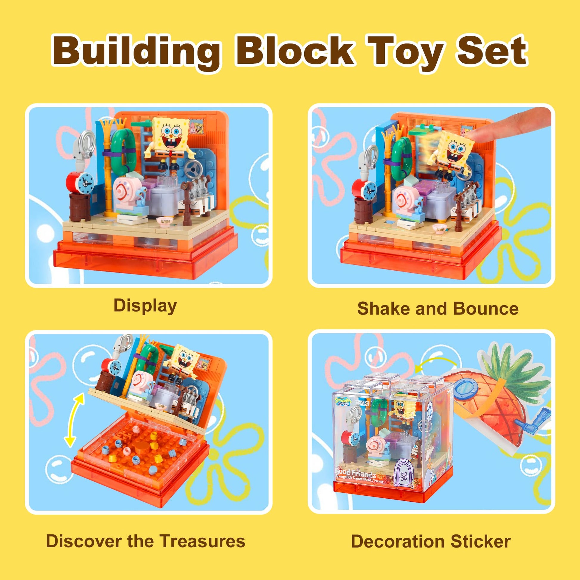 ROLOSO Toy Building Brick Blocks Toys Sets Display Box kit Action Figures Pineapple House Patrick Stone Star Home for Boys and Girls Kids Age 2-4