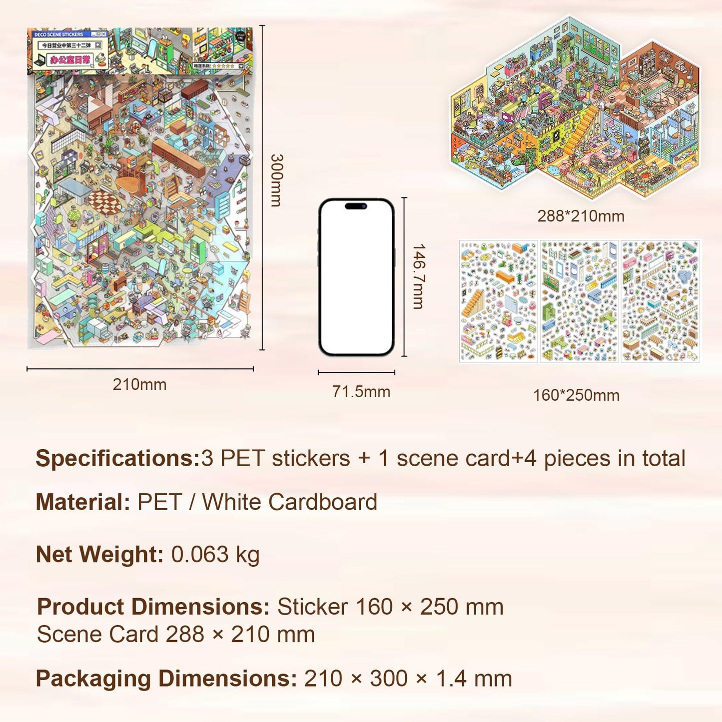SZXYCZL Hard Mode Oversize Miniature Scene 2 Sets DIY 3D Stickers Scene Book Multiple Scenarios, Make You Own Mini Chinese House Sticker Therapy