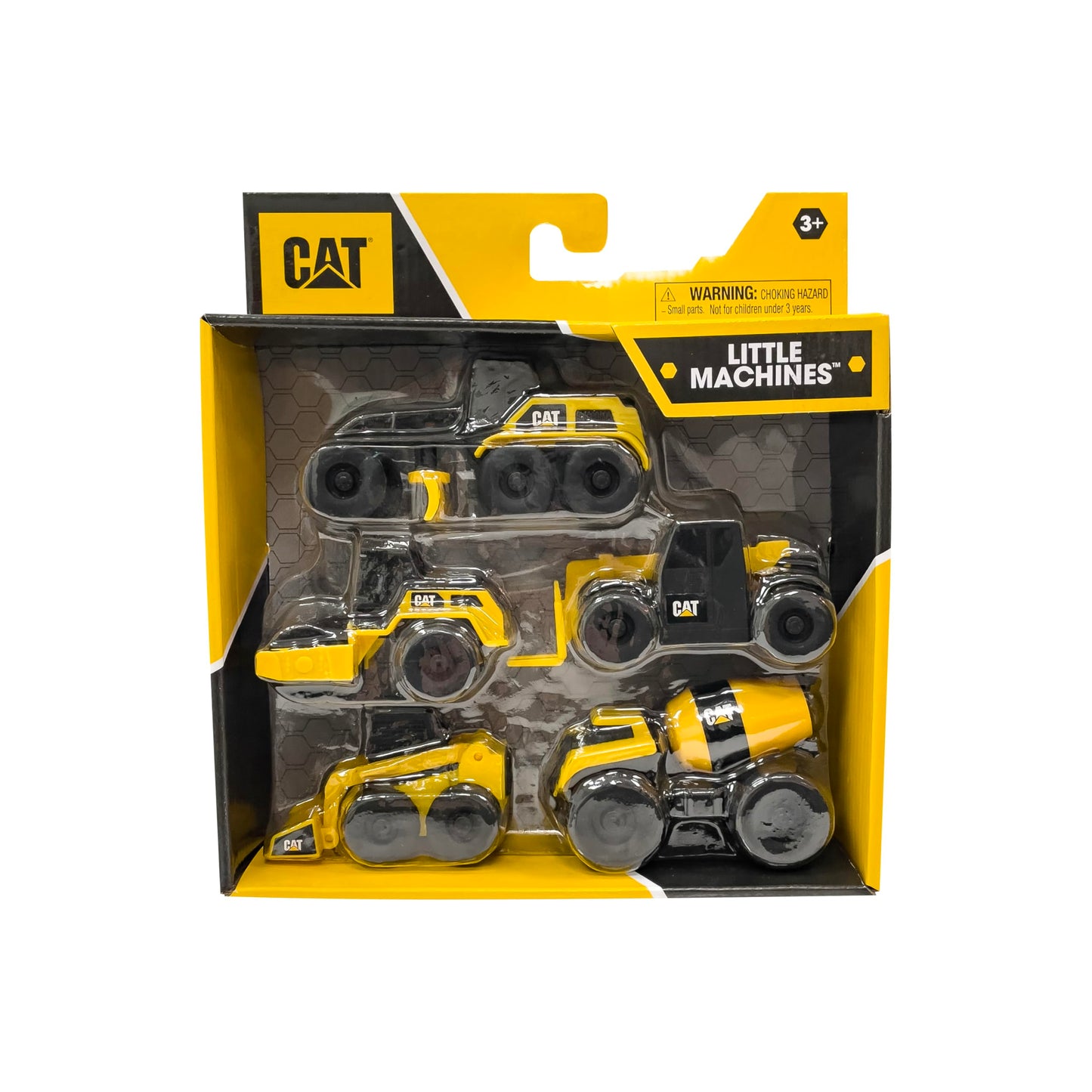 CAT Construction Little Machines 5-Pack - Includes Cement Mixer, Road Roller, Grader, Skid Steer, and Telehandler - 3” Mini Vehicles with Moving Parts