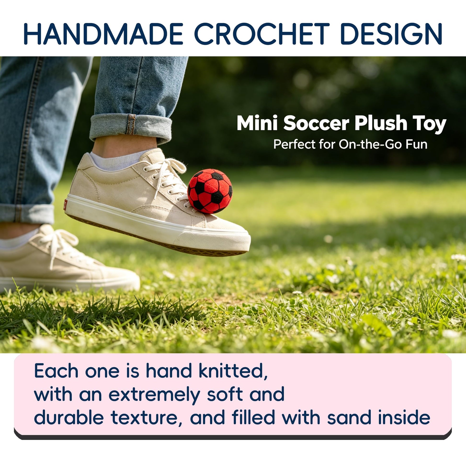6 Pack Soccer Pattern Footbag Set - Handmade Crochet Kick Sack Balls for Adults & Beginners, Colorful Juggling Footbags, Pellet Filled Balance Toy
