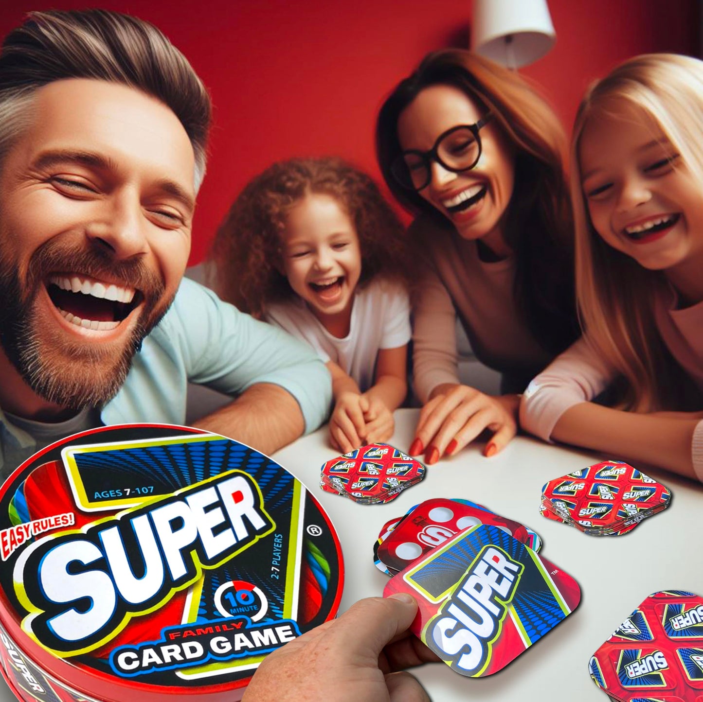 Craig Clark Inc. Super 7 Family Card Game Collectible Tin - for Kids and Adults, Family Game Night, Fast Games, Easy to Learn, 2-7 Players, Ages 7