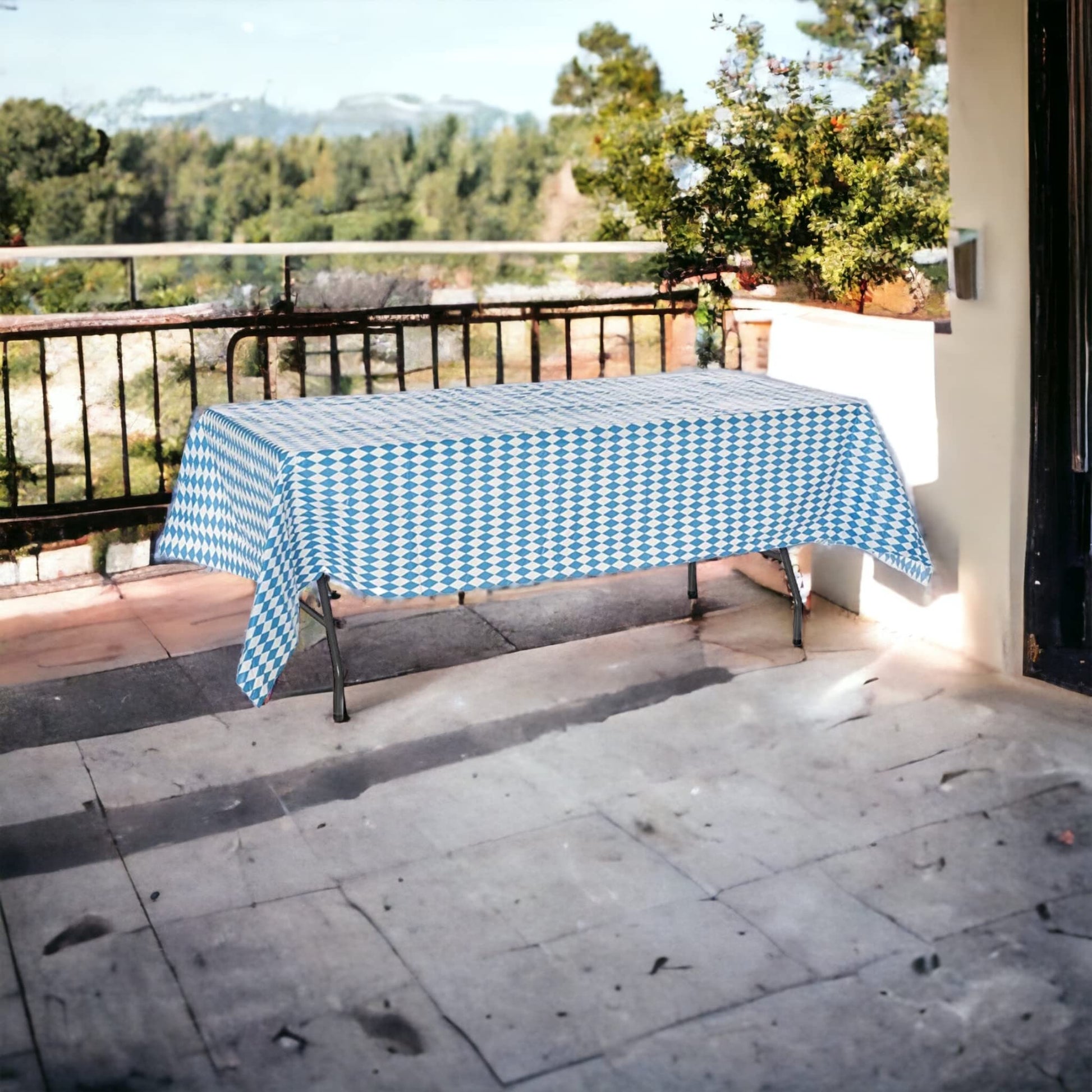 Oojami Oktoberfest Decorations Set - 3 Large 54" x 108" Blue and White Checkered Tablecloths for 8-Chair Tables & Oktoberfest Banner, Bavarian German