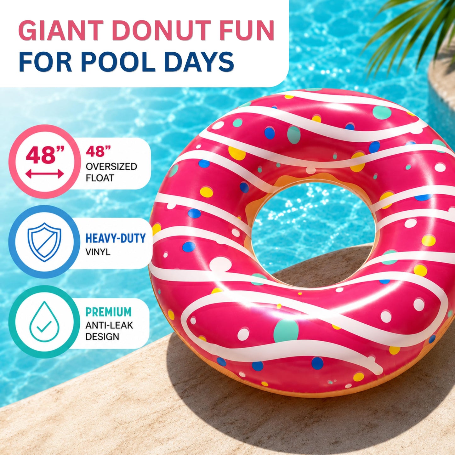 Coconut Outdoor Sprinkled and Glazed Pink Donut Pool Float, Inflatable