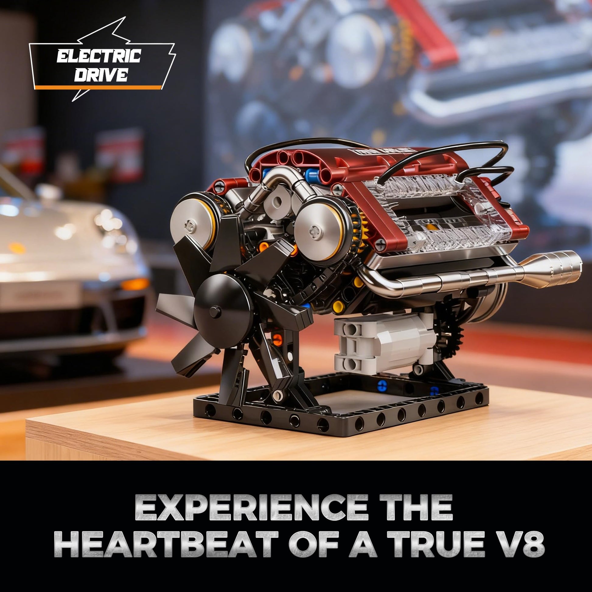 HGYYGACN V8 Engine Building Blocks Sets, V8 Engine Model Kit, Runnable Model Engine Building Sets, Mini Engine Kits with Crankshaft & Rotating Fan