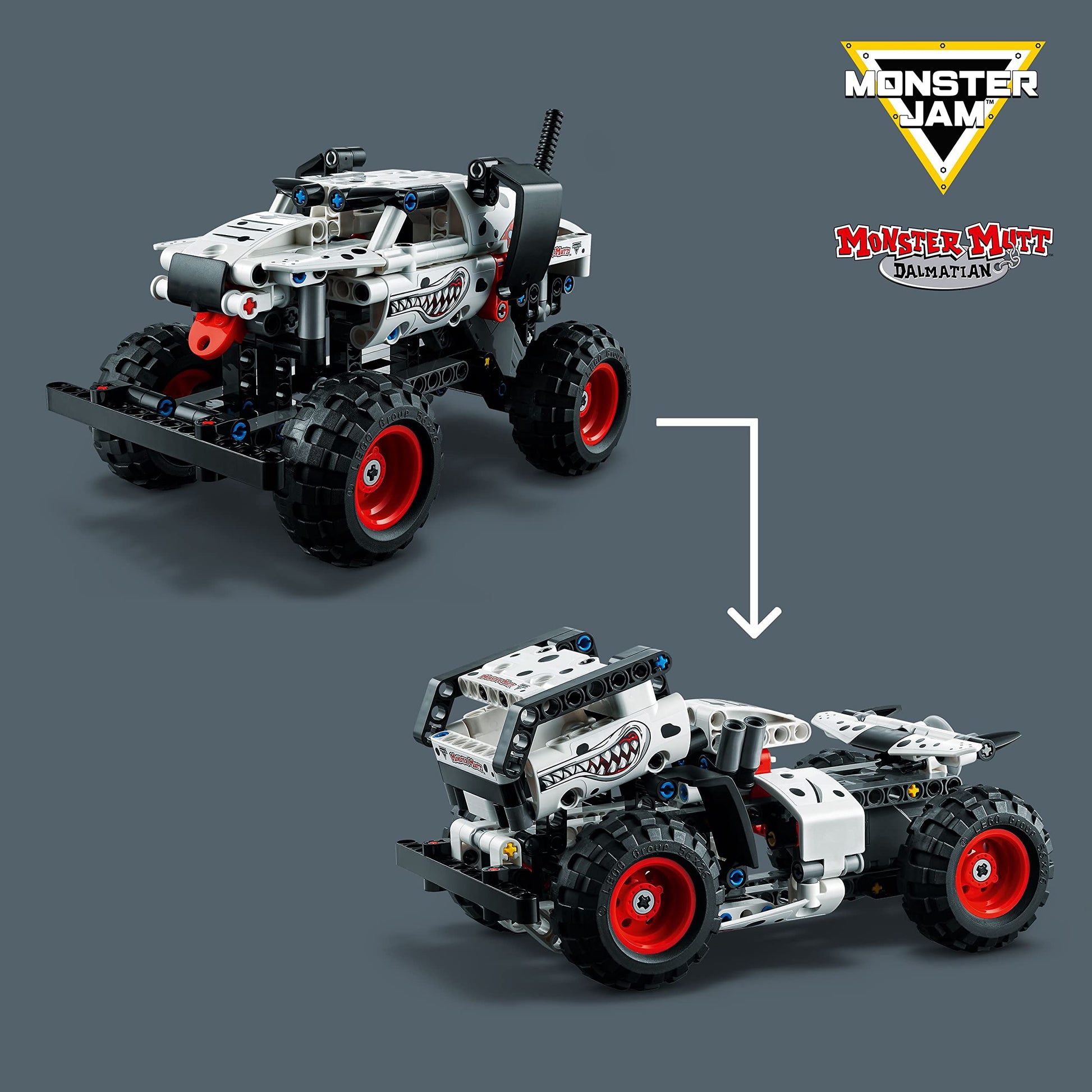 LEGO Technic Monster Jam Monster Mutt Dalmatian, 2in1 Pull Back Racing Toys, Birthday Gift Idea, DIY Building Toy, Monster Truck Toy for Kids, Boys