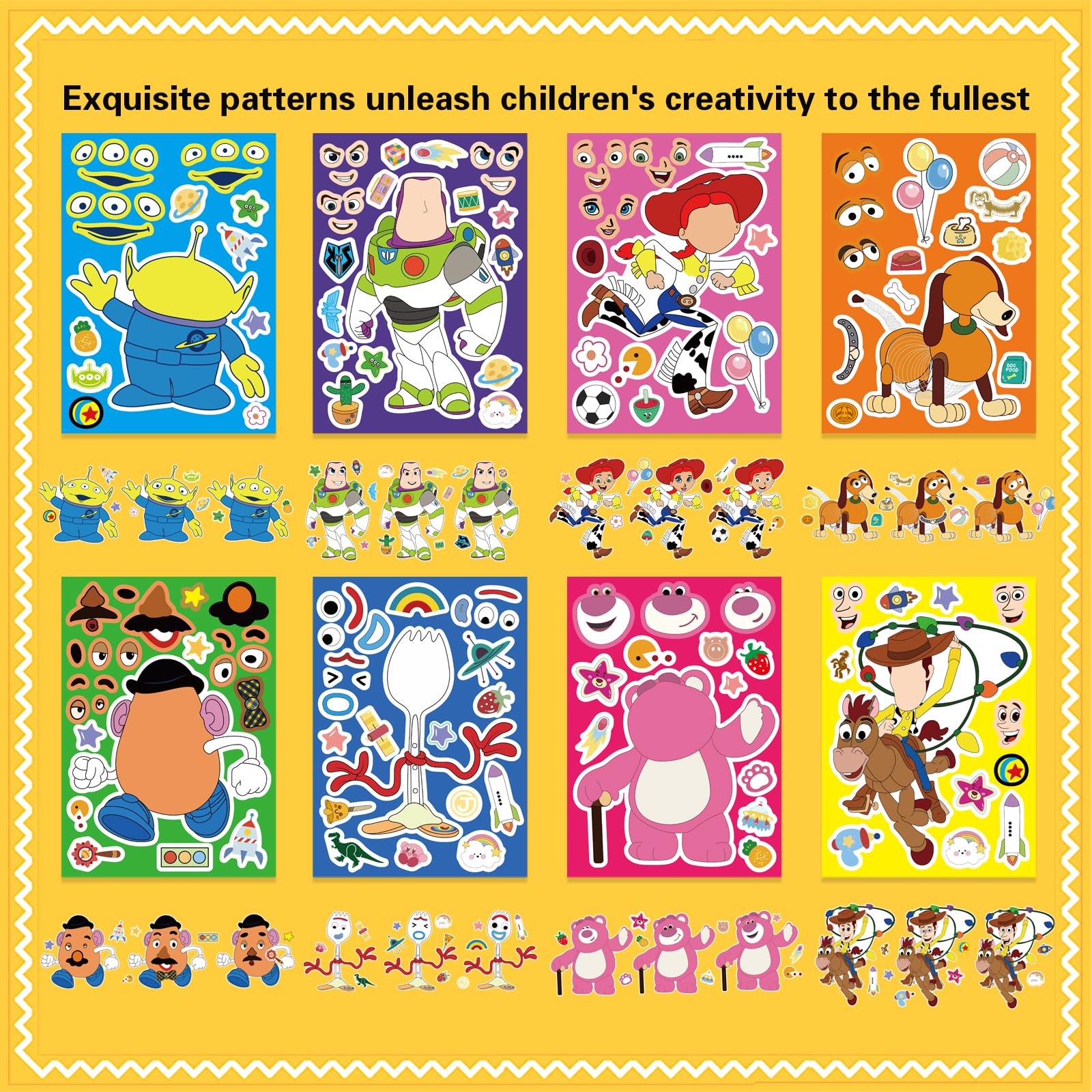 32pcs Make a face Toy Story Stickers,Make Your Own Stickers,Mixed & Matched with 8 Designed Characters for Party Favors Supplies, Reward, Decor,Gift
