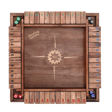 Sterling Games 12 Inches Shut The Box Game for 4 Players, Family Dice Game with 12 Numbers Box, Nautical Themed Large Wooden Game Board