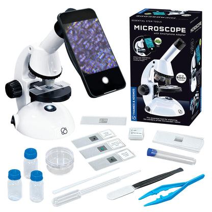 The Thames & Kosmos Microscope Essential STEM Tool with Smartphone Adapter to Capture & View Microscopic Images, Entry-Level Student Science Device
