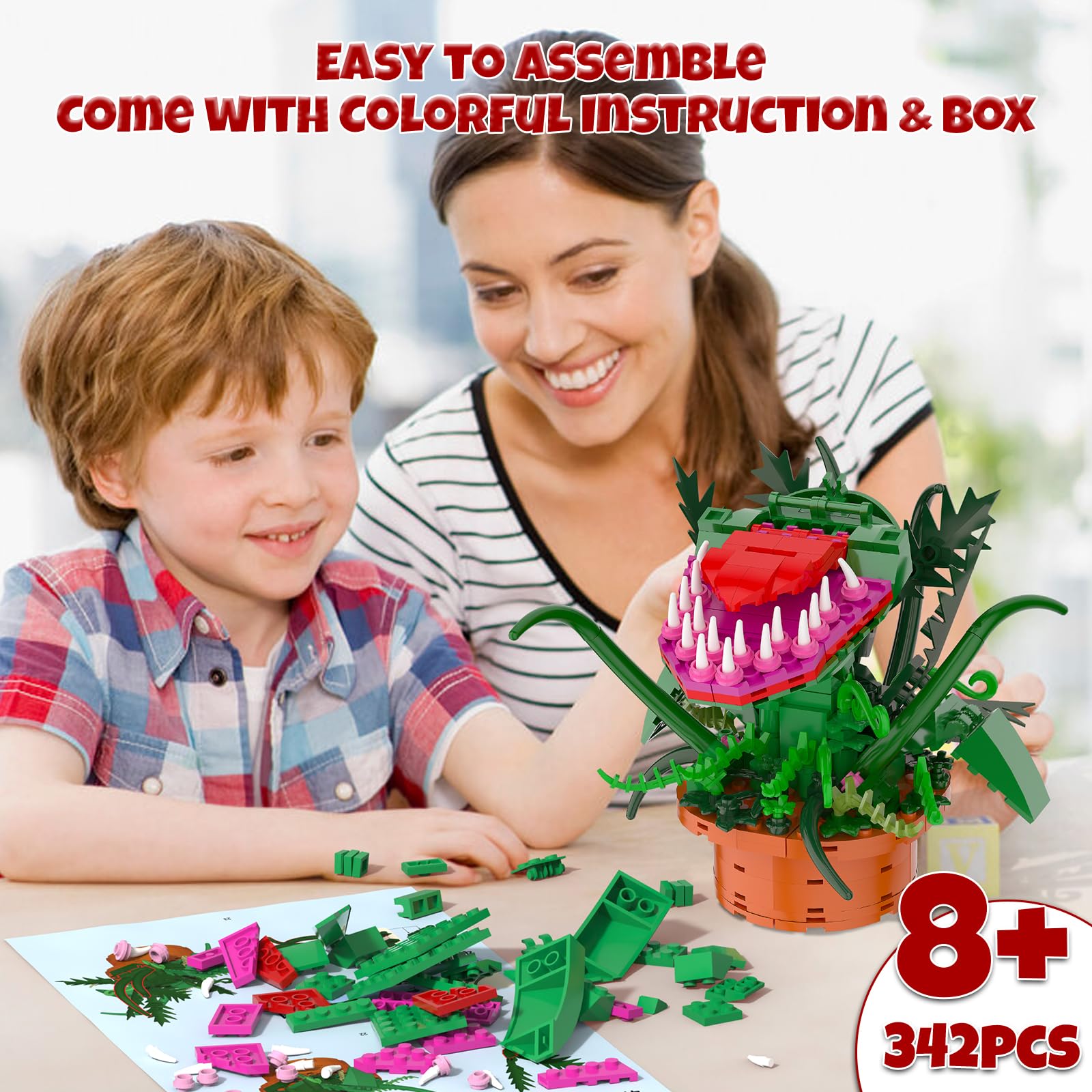 aphpaio Audrey 2 Piranha Plant Building Toys Sets, Little Shop of Horrors Flowers Cannibal with Openable Mouth Building Blocks, Gift for TV Fans