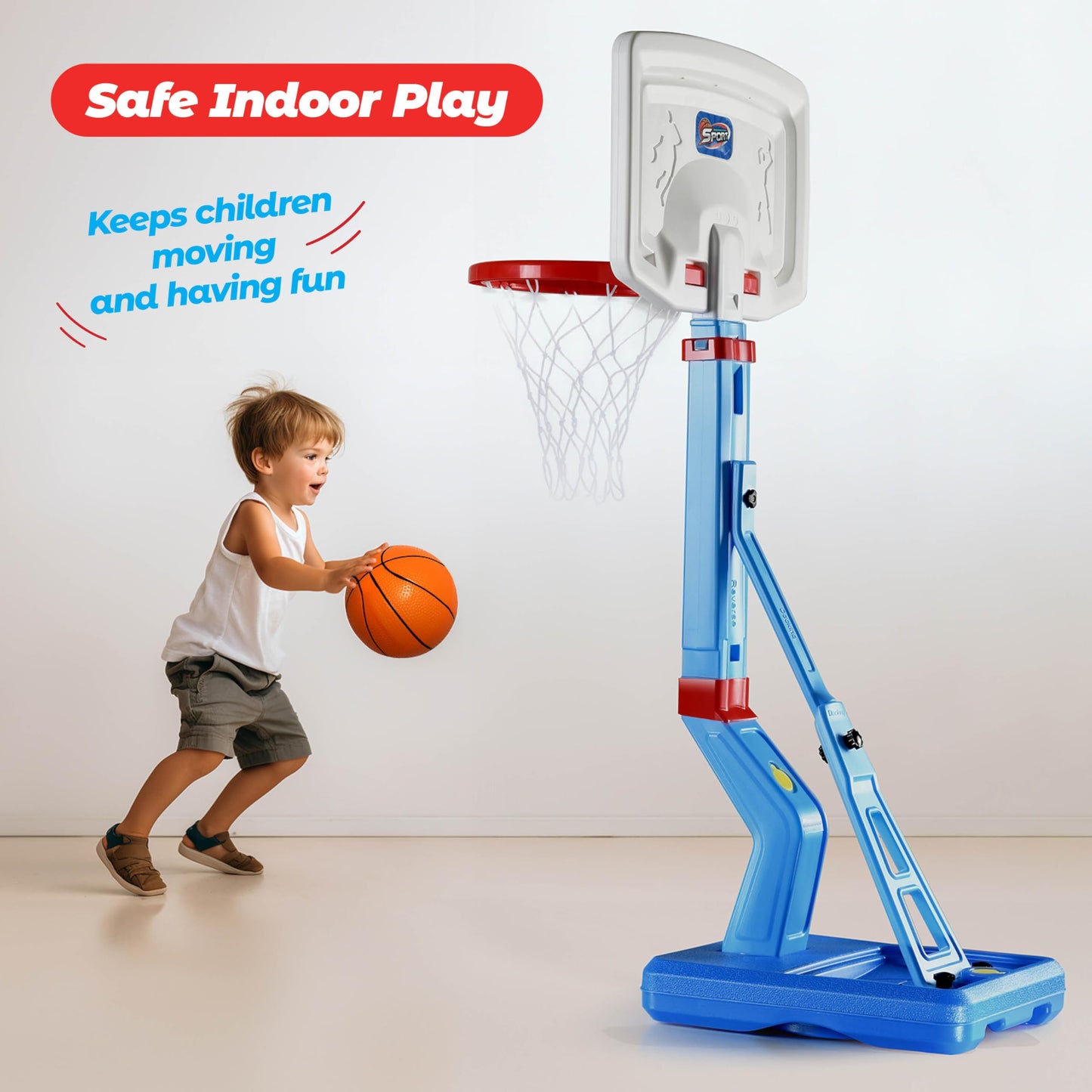 Play22 Toddler Basketball Hoop Indoor for Kids - Height Adjustable Baby Basketball Hoop Set, 4 Balls & Pump, Boys & Girls Toddler Outdoor Toys