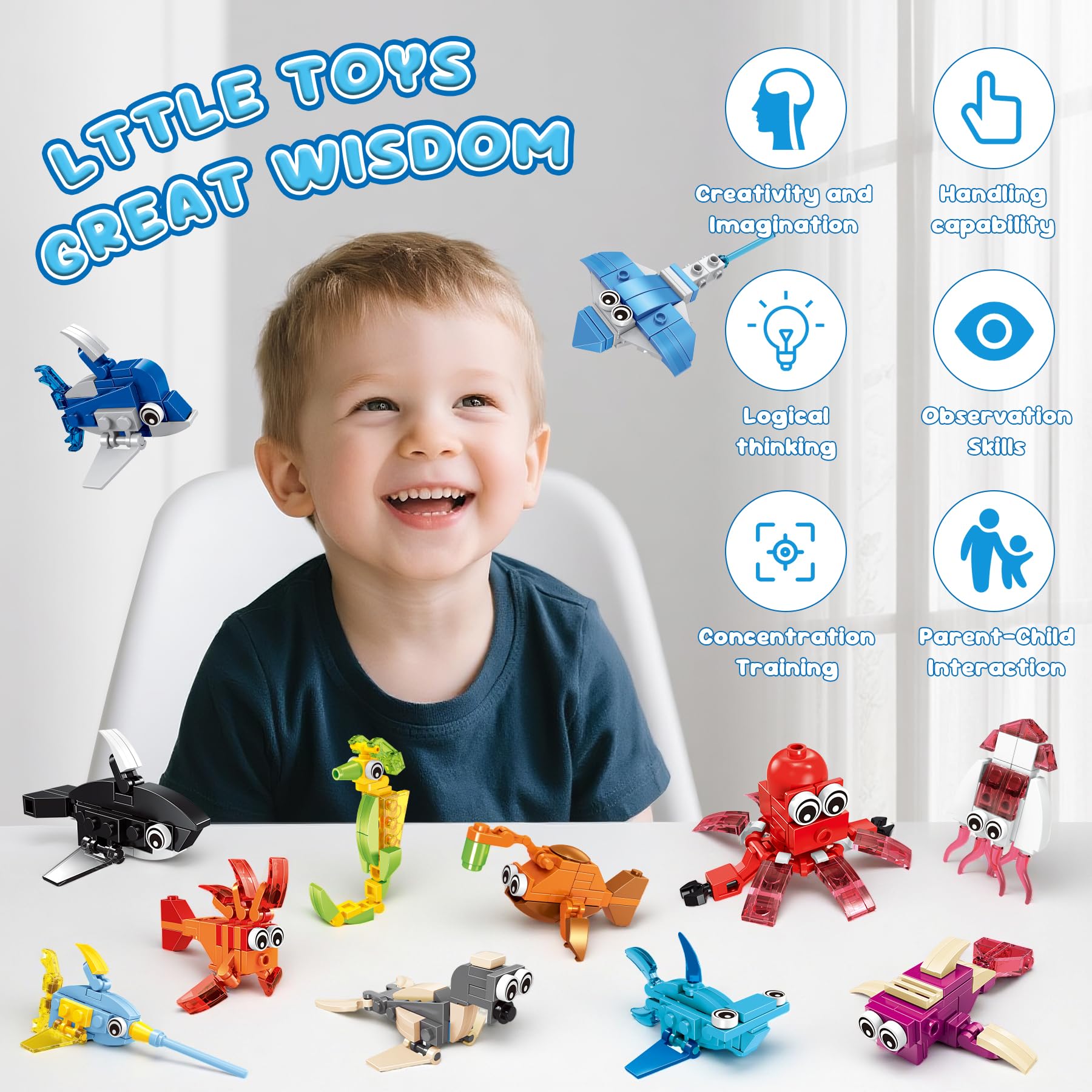 ZIYOSTAR 12 Packs 36 Kinds of Marine Animals Building Blocks Toy, DIY Marine Animals Building Blocks Sets for Classroom Prizes Toy,Birthday Favors