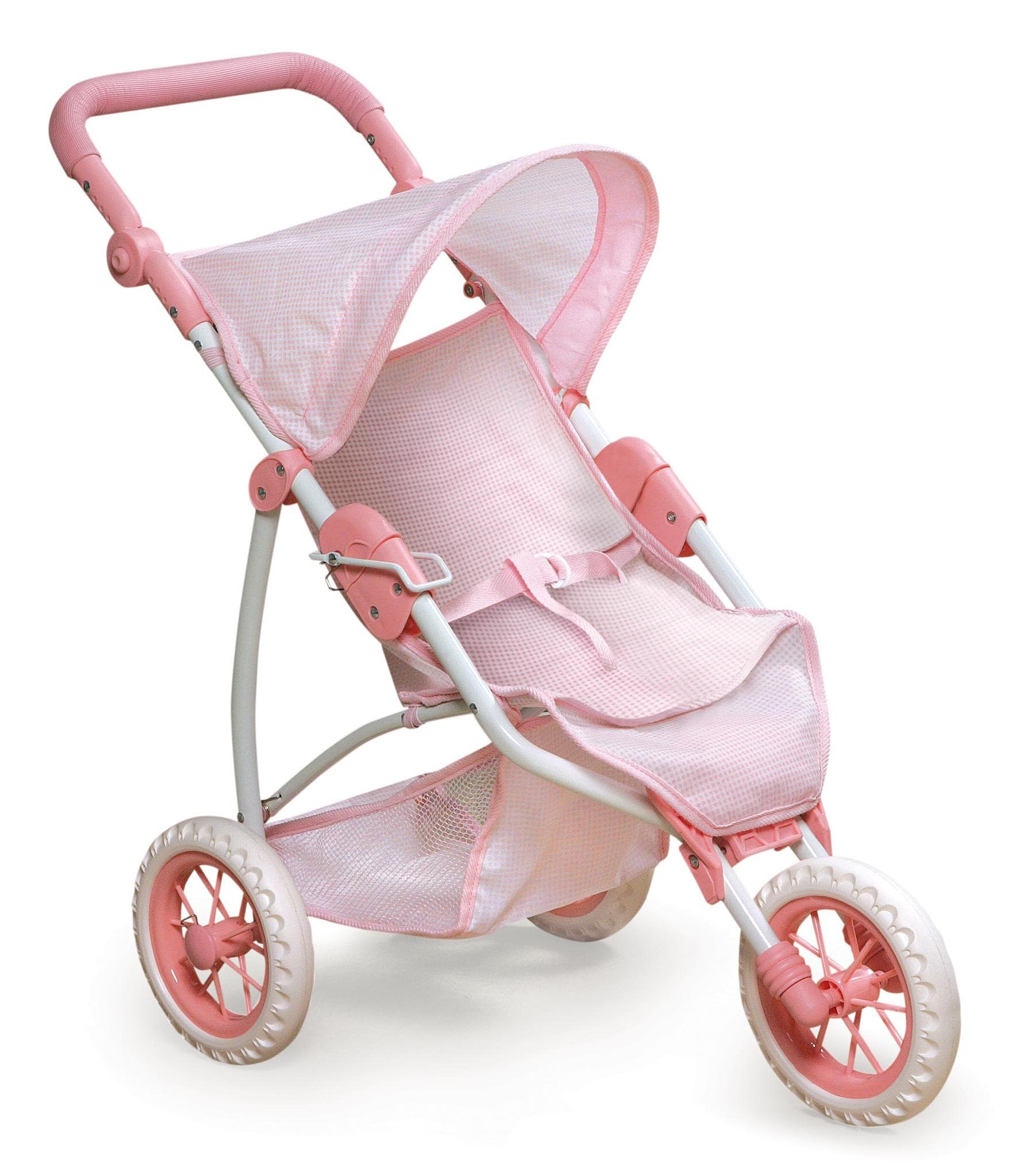 Badger Basket Foldable Jogging Style Doll Stroller - Adjustable Handle, Canopy, Straps & Basket - Fits 18-22" Dolls, Lightweight Toy for Girls Ages 3+