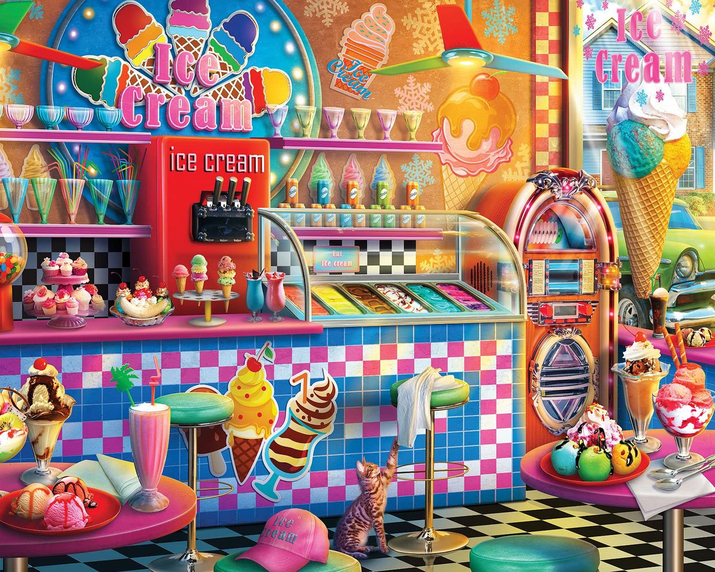 Majestic Value Brand 1000 Piece Jigsaw Puzzle of a Bright Ice Cream Parlor