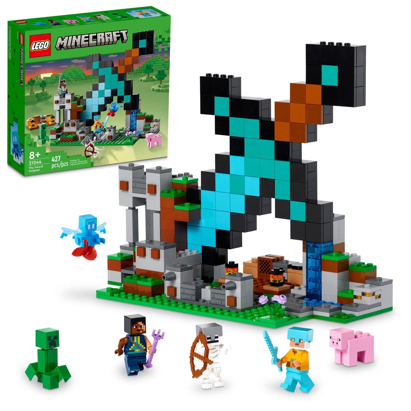LEGO Minecraft The Sword Outpost 21244 Building Toys - Featuring Creeper, Warrior, Pig, and Skeleton Figures, Game Inspired Toy for Fun Adventures