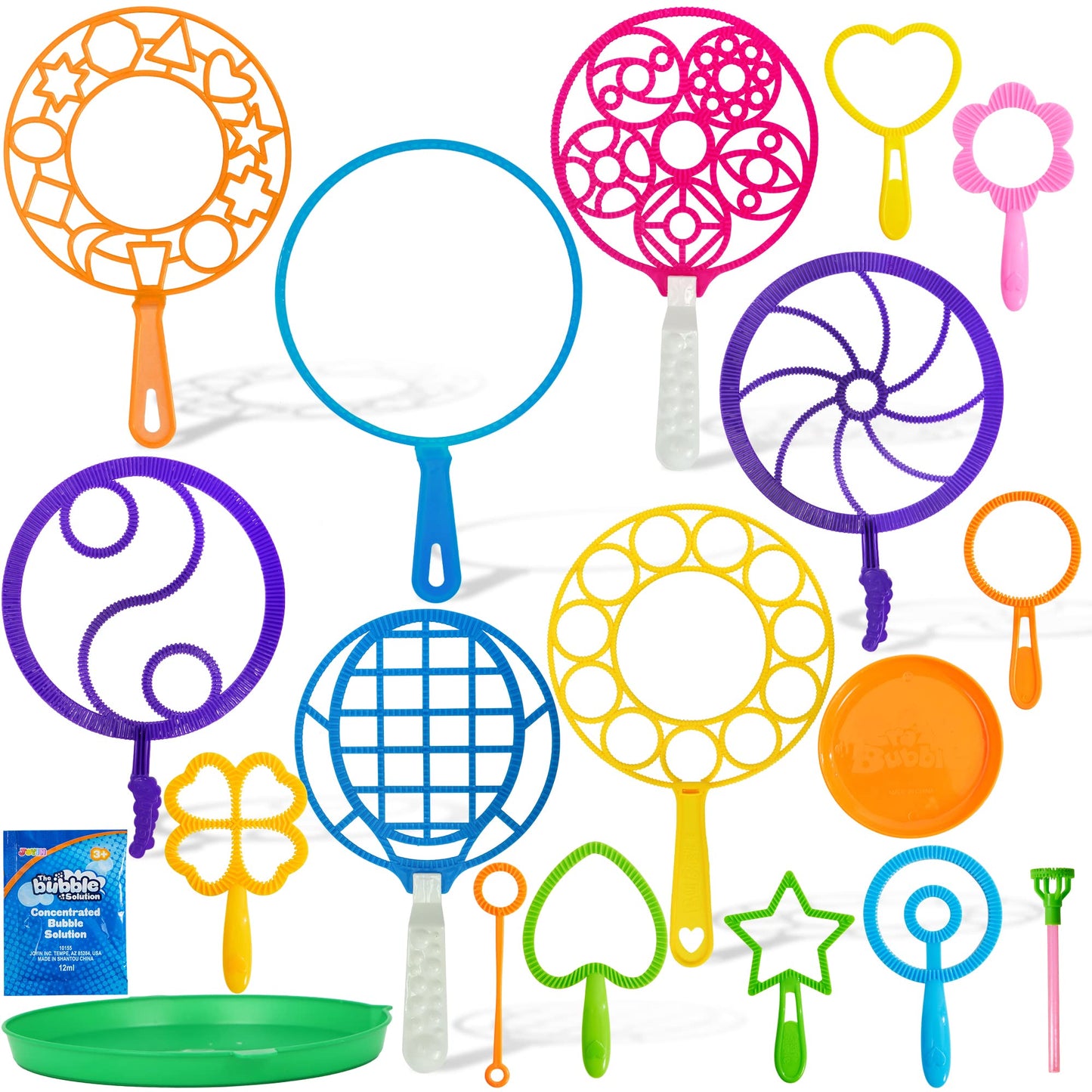 JOYIN Big Bubble Wands Set Bulk for Kids Summer Outdoor Toy Game Activity Party Favors, 18 Pcs Giant Bubble Maker with Tray, 12" Large, 6 Pcs Solution