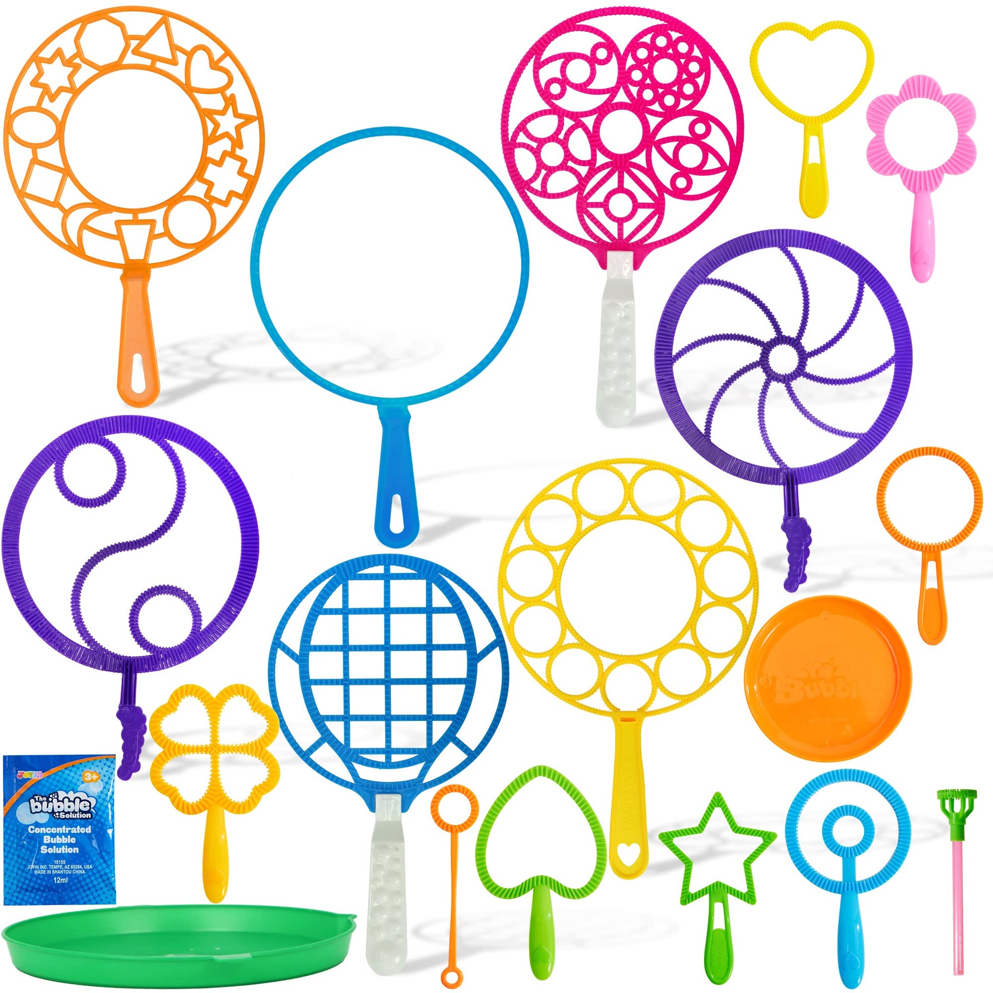 JOYIN Big Bubble Wands Set Bulk for Kids Summer Outdoor Toy Game Activity Party Favors, 18 Pcs Giant Bubble Maker with Tray, 12" Large, 6 Pcs Solution