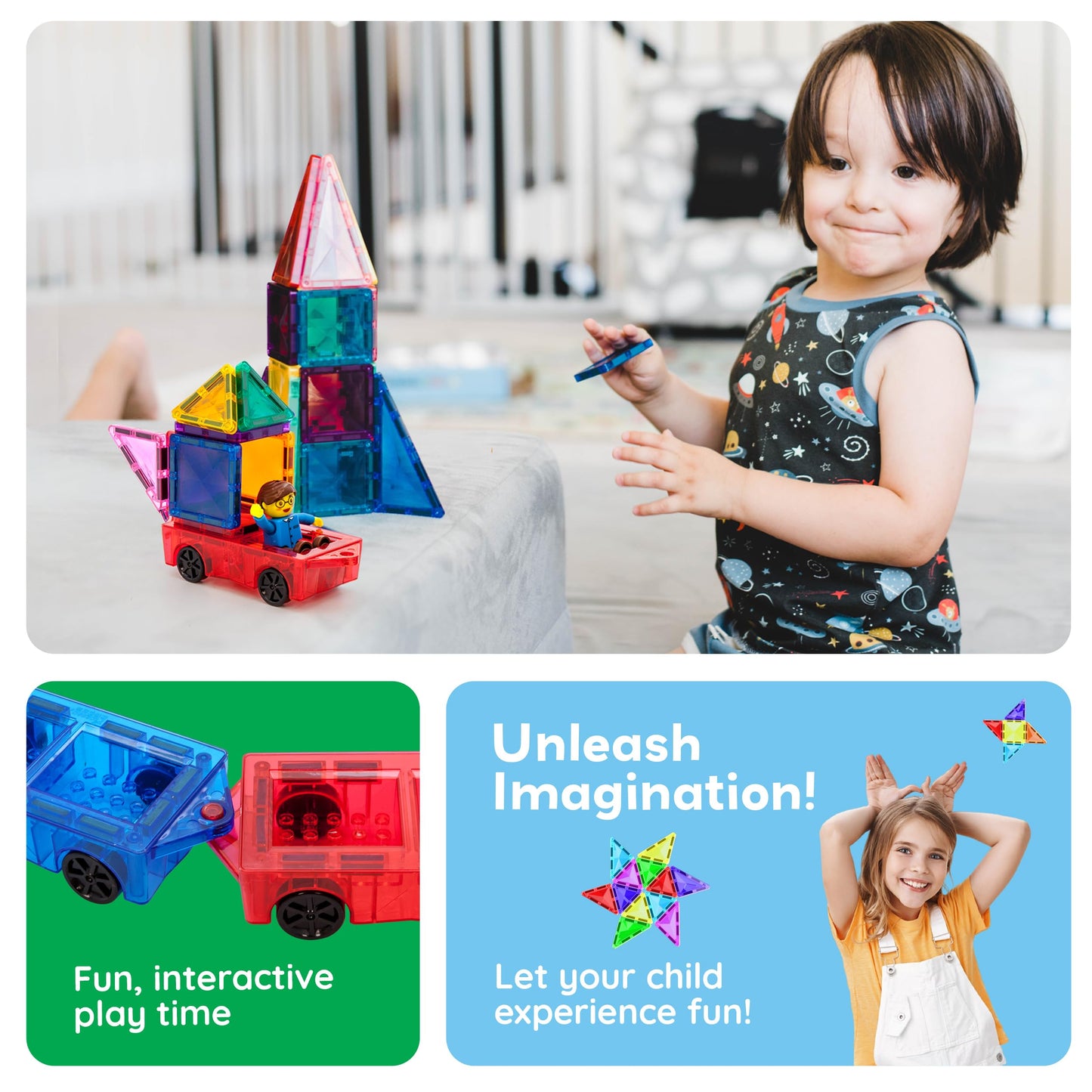 PicassoTiles 2 Piece Car Mini Truck Construction Kit Toy Set Vehicle for Magnetic Blocks Building Tile Sensory Magnet Toys Bricks STEM & Learning