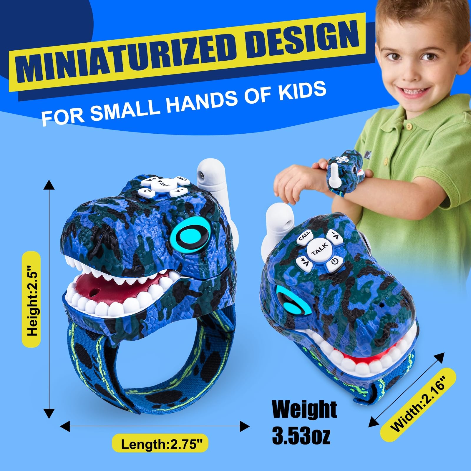 AZYFEI Dinosaur Walkie Talkies for Kids - 2 Way Radios Toys for Boys & Girls Ages 3-12 - Long Range, 3 Channels - Outdoor Adventure, Camping, Hiking