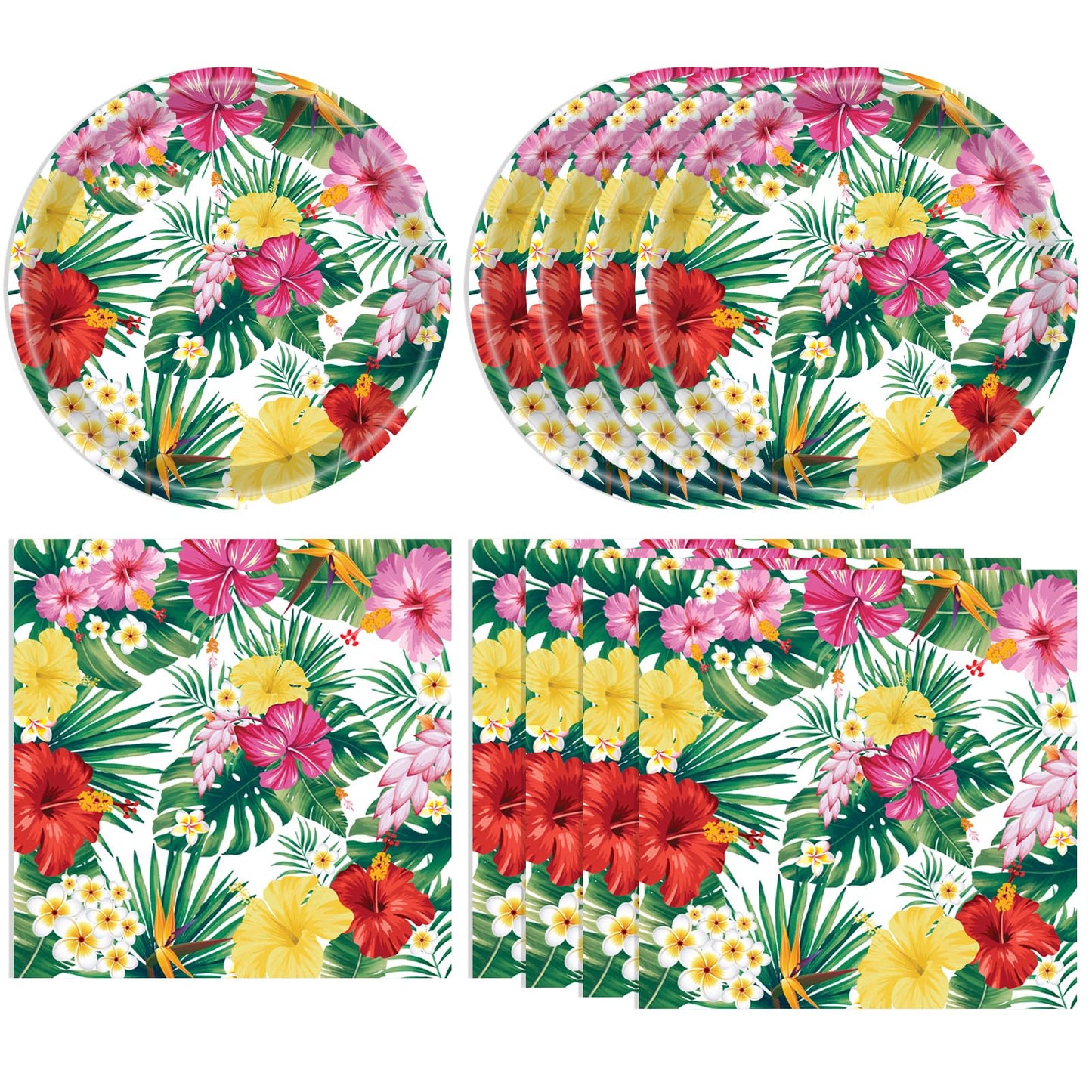 40PCS Hawaiian Luau Party Decoration, Luau Decoration Aloha Tropical Palm Leaves Tableware Supplies Hawaii Disposable Plates, Napkins, Party Supplies