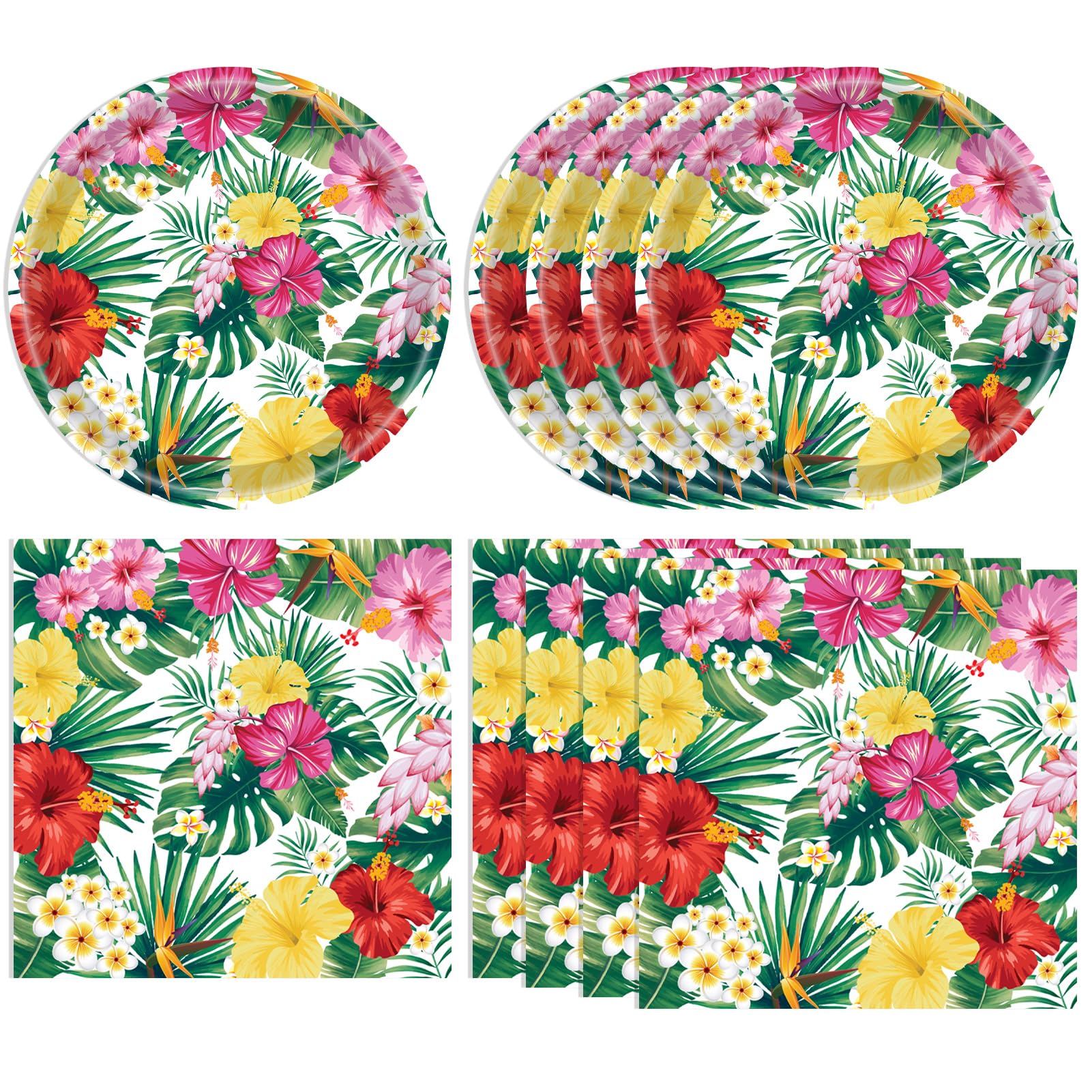 40PCS Hawaiian Luau Party Decoration, Luau Decoration Aloha Tropical Palm Leaves Tableware Supplies Hawaii Disposable Plates, Napkins, Party Supplies