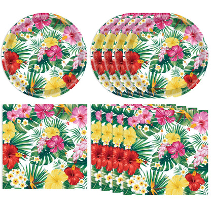 40PCS Hawaiian Luau Party Decoration, Luau Decoration Aloha Tropical Palm Leaves Tableware Supplies Hawaii Disposable Plates, Napkins, Party Supplies