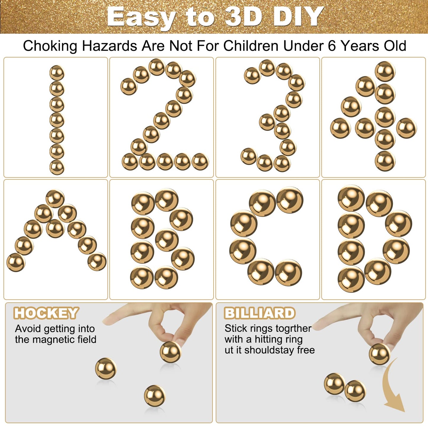 21Pcs Gold Mutual Attraction Sensory Fidget Toy, Educational Science Kit for Anxiety Relief, 20mm Desk Balls for Kids Adults, Stocking Stuffers Gift