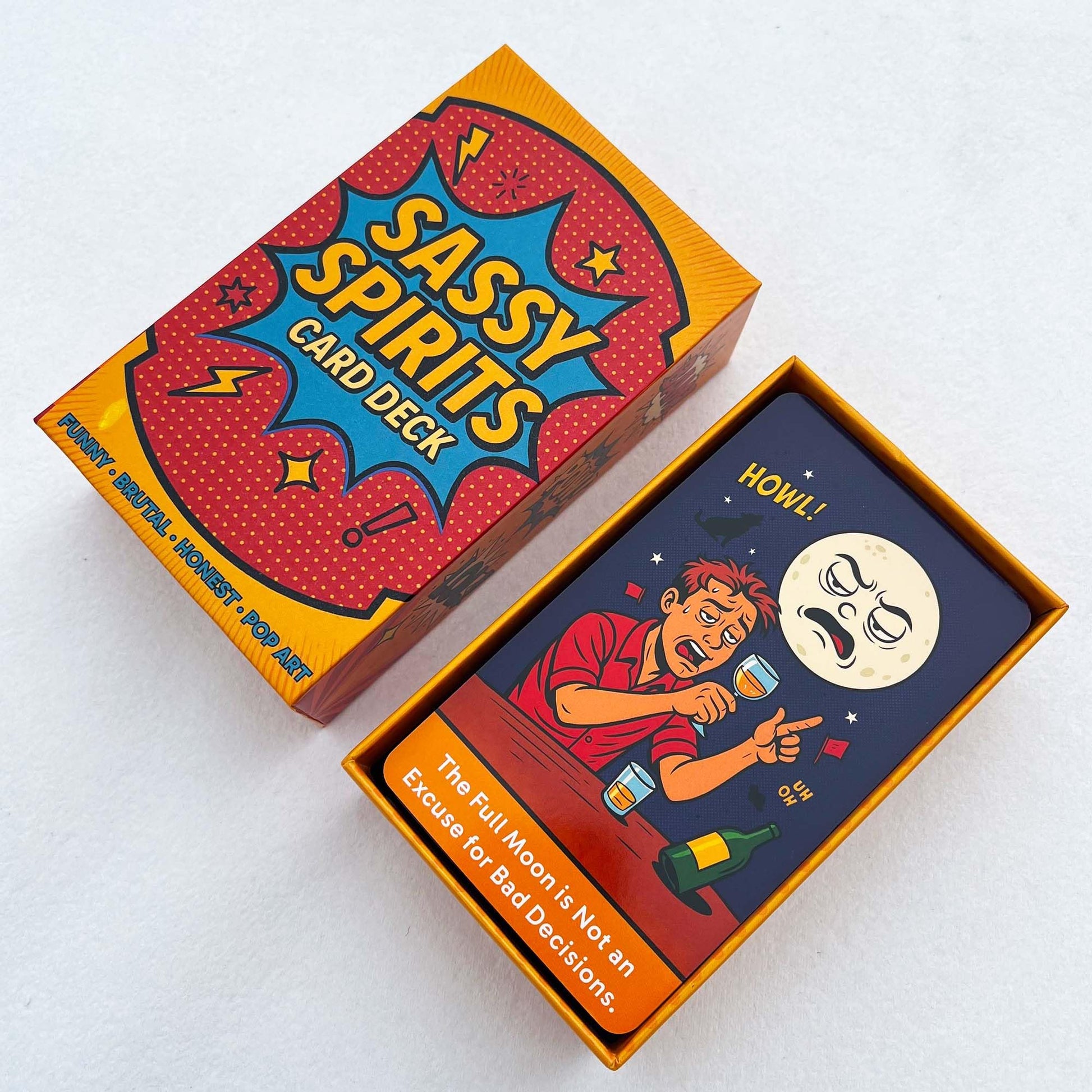 DPEHAKMK Sassy Spirits Oracle Deck, 78 Funny and Brutally Honest Pop Art Cards for Real Talk Readings, Bold Comic-Style Oracle Deck with Sass, Humor
