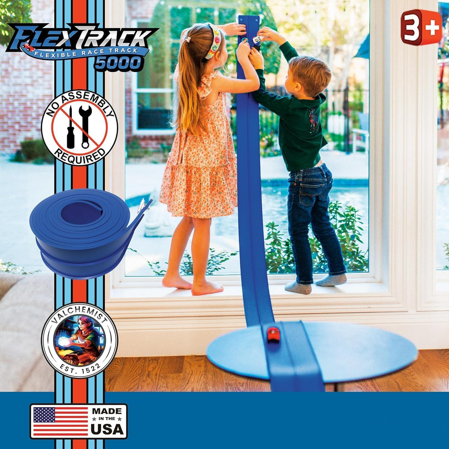 FlexTrack 5000 Flexible Race Car Track for Kids Toy with Suction Cups Compatible with Hot Wheels and Diecast 1/64th Cars and More 15 Feet Long Rolls