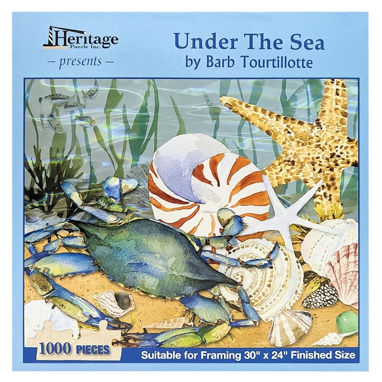 Heritage Puzzle - Under The Sea by Barb Tourtillotte 1000 Pieces Puzzles for Adults - Captivating Ocean Depths and Marine Life - Frameable Jigsaw