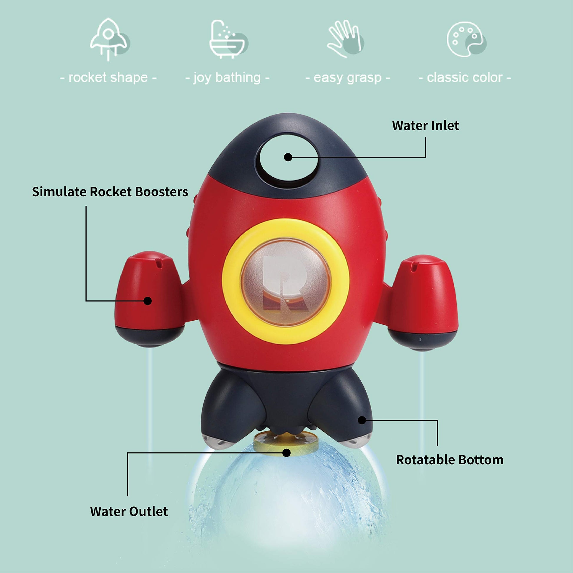 Elovien Bath Toys, Space Rocket Bath Toys for Toddlers 1-3, Spray Water Baby Bathroom Toys with Rotating Fountain, Shower Bathtub Toys for Toddlers