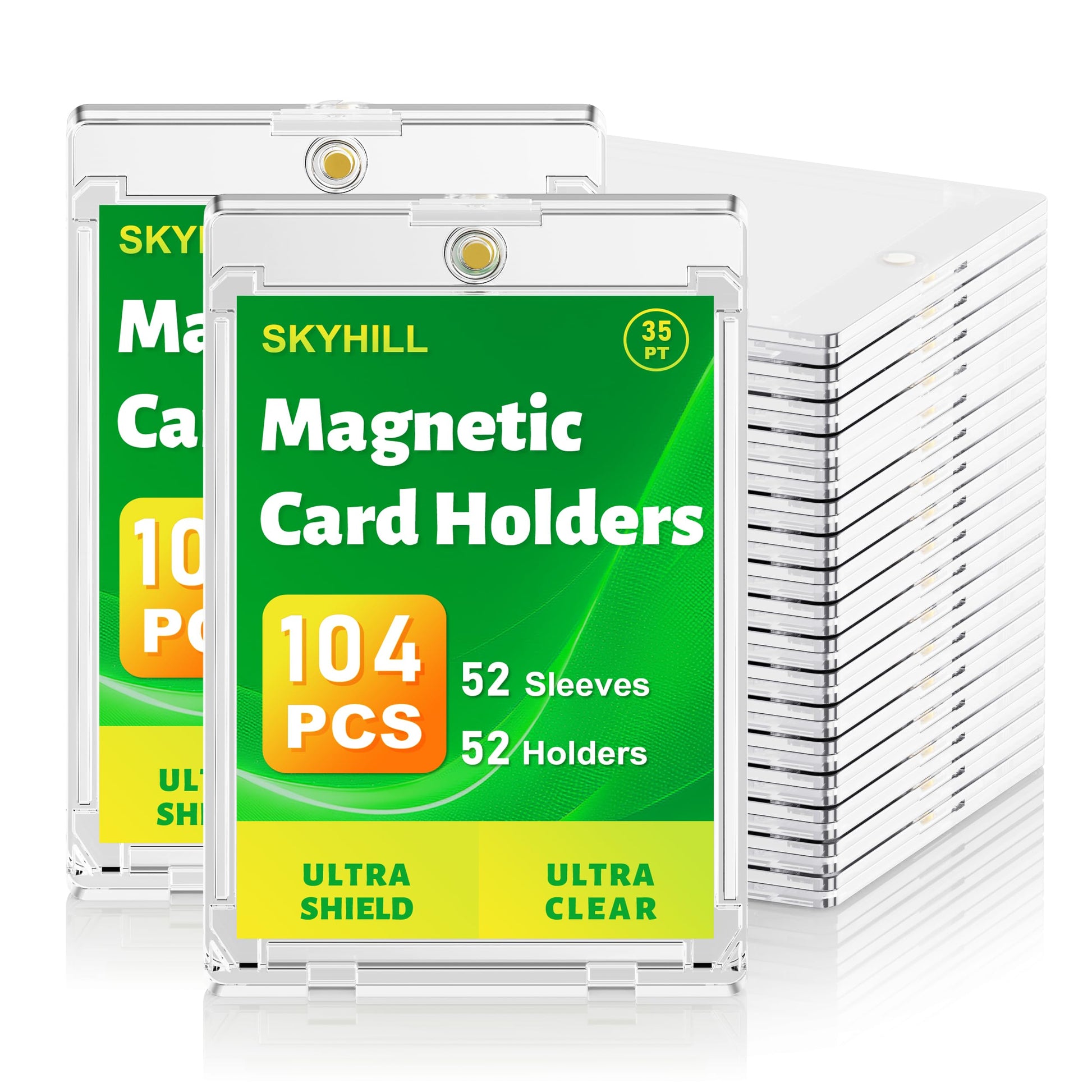 Skyhill 52ct Magnetic Card Holders, 35pt Slim One Touch Card Holder with Extra 52 Penny Card Sleeves, U-V Protection& Waterproof Hard Plastic Card
