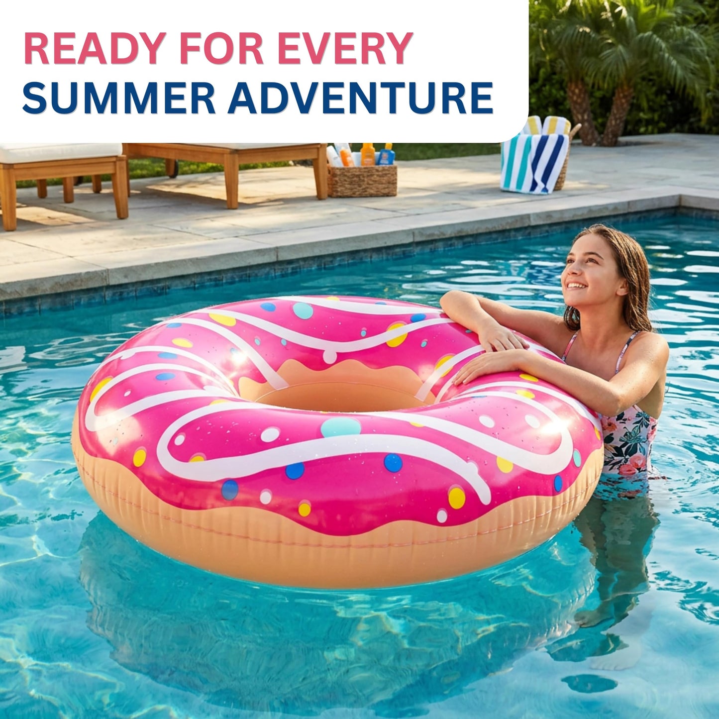 Coconut Outdoor Sprinkled and Glazed Pink Donut Pool Float, Inflatable