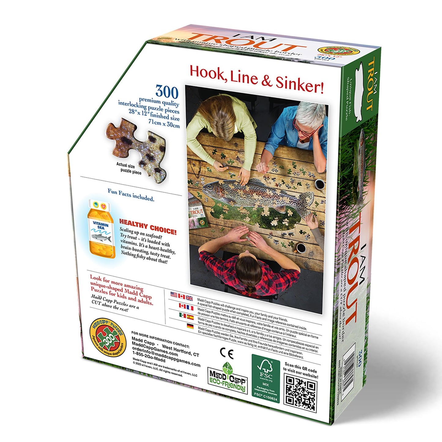 Madd Capp: I AM Trout - 300 Piece Jigsaw Puzzle- Fish-Shaped Puzzle, 28x12 Finished Size, Includes Fun Facts Booklet