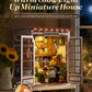 ROBOTIME DIY Miniature House-Secret Bloomy Nook, Greenhouse Miniature House Kits for Adults, Flowers Plants Garden Book Nook Kit with LED Bookshelf