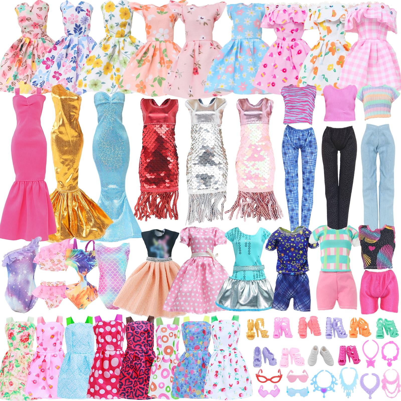 34Pcs Fashion Doll Clothes Sets for 11.5 inch Girl Doll, 4 Casual Dresses