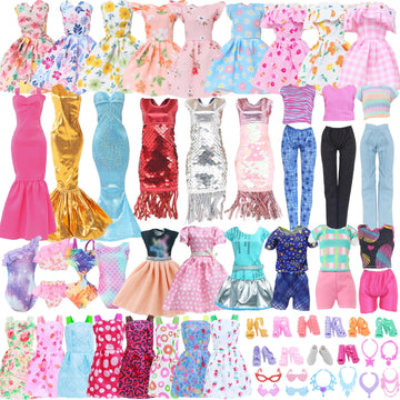 34Pcs Fashion Doll Clothes Sets for 11.5 inch Girl Doll, 4 Casual Dresses