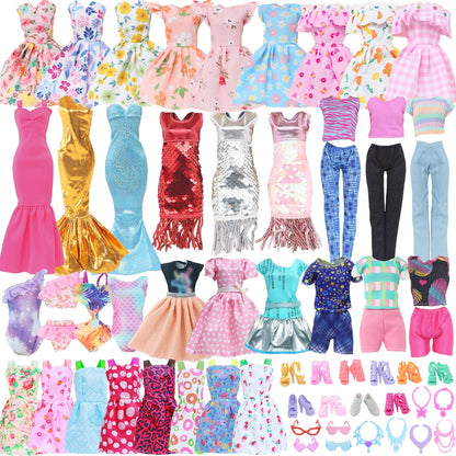 34Pcs Fashion Doll Clothes Sets for 11.5 inch Girl Doll, 4 Casual Dresses