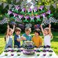 20 Pcs Monster Truck Birthday Decorations, Monster Truck Party Banner Set, Cars Truck Garland Black and White Checkered Flags Pennants Cake Topper