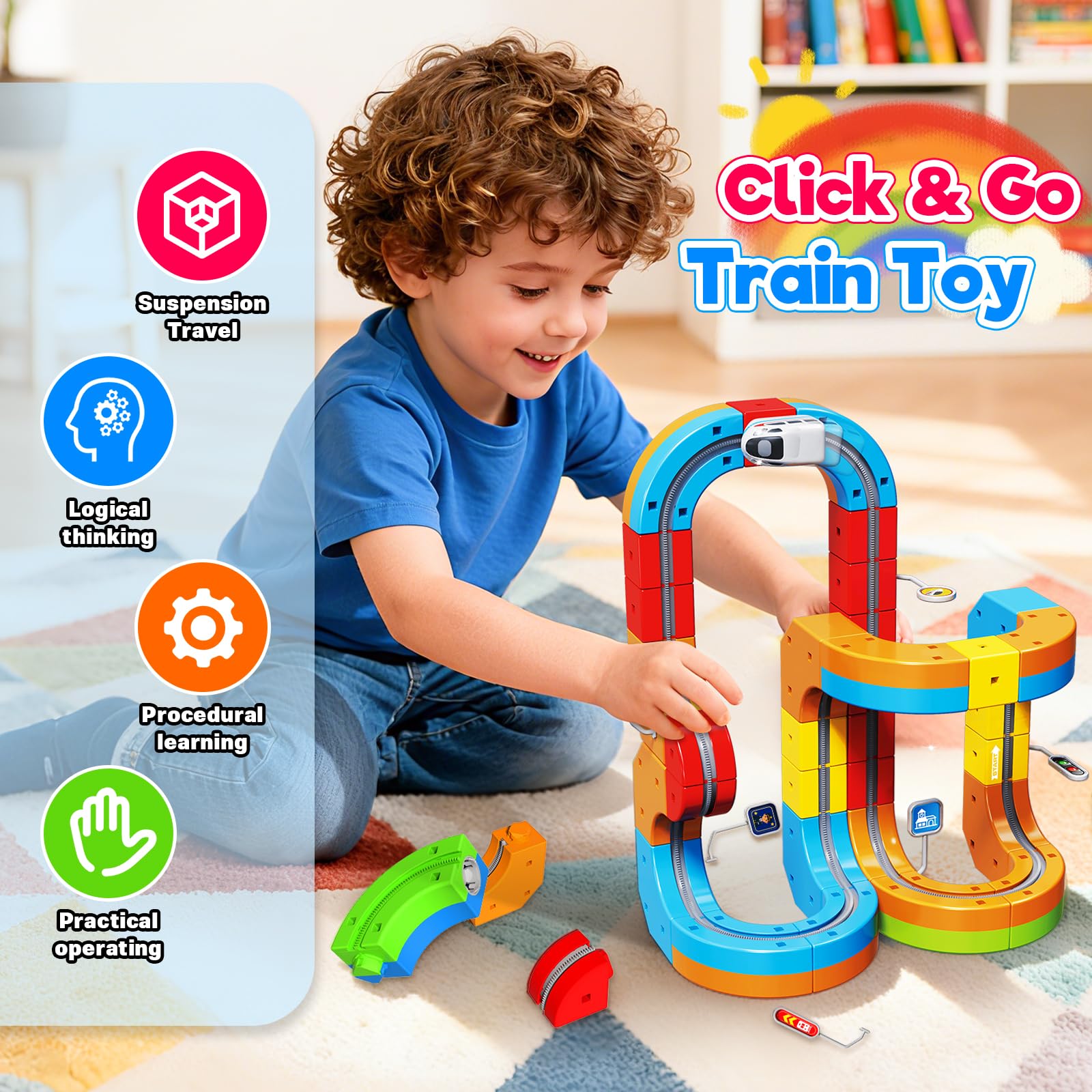 Electric Train Set for Kids, 110PCS 3D Racing Track Sets with Electric Train, Traffic Signs, STEM Train Toys Birthday Gifts for Boys and Girls Age 3+