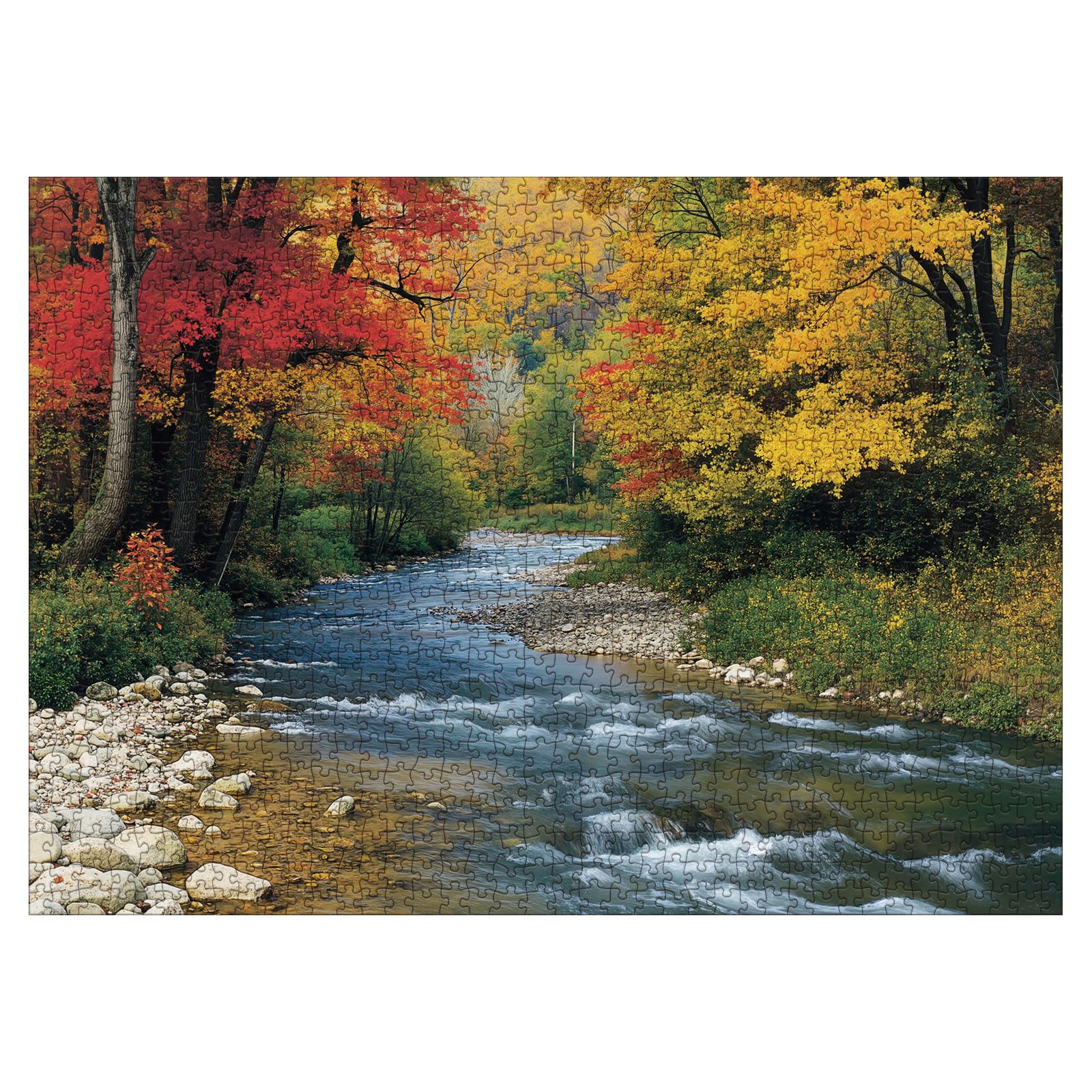 Larkipuzz Beautiful Forest Landscape Puzzles for Adults 1000 Pieces, Aesthetic Autumn River Plant Jigsaw Puzzle, Impossible Nature Art Puzzles