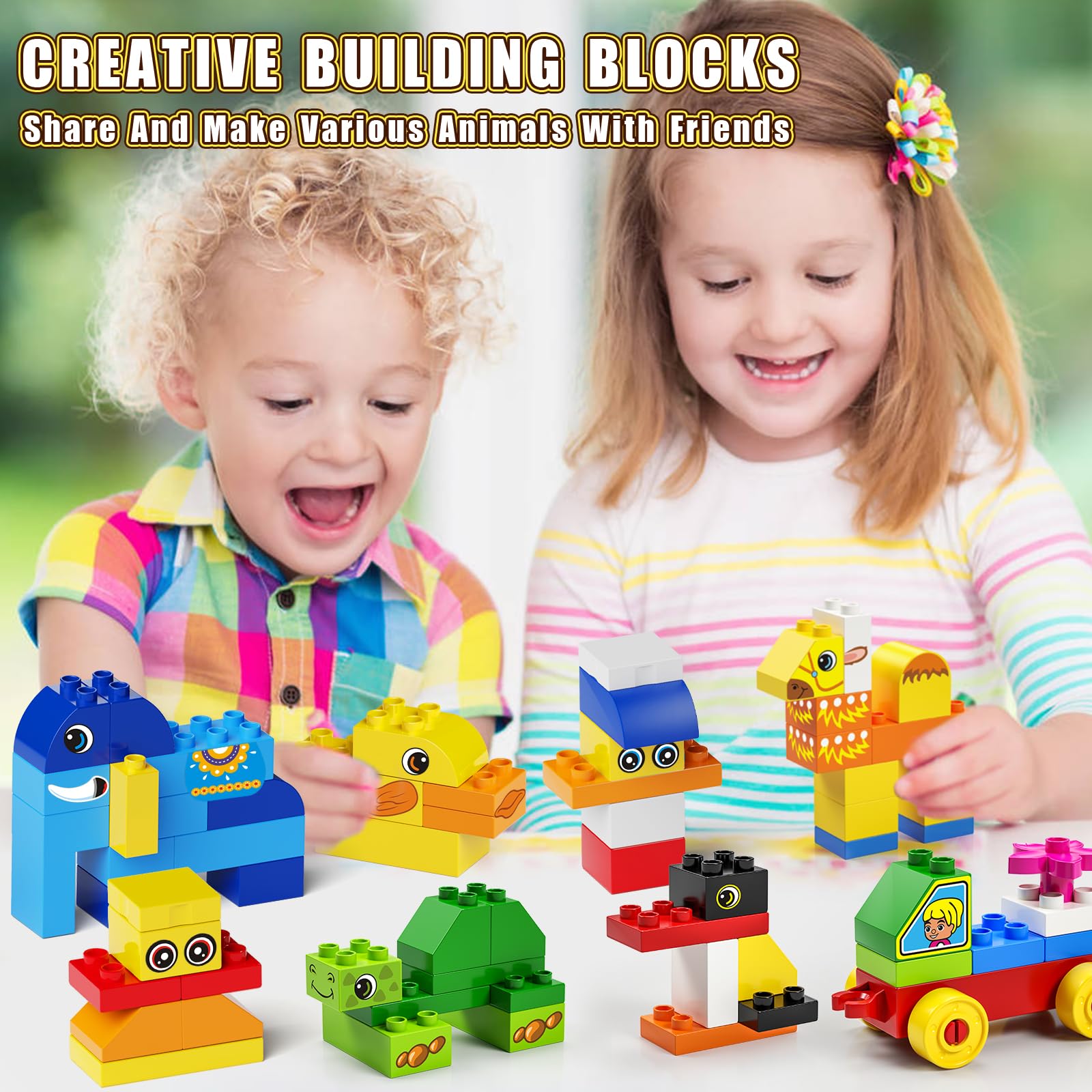 burgkidz Animal Building Toys for Toddlers 3-5, Jumbo 135Pcs Building Blocks, Creative Take Apart Puzzle with Storage Bucket, Compatible with Major