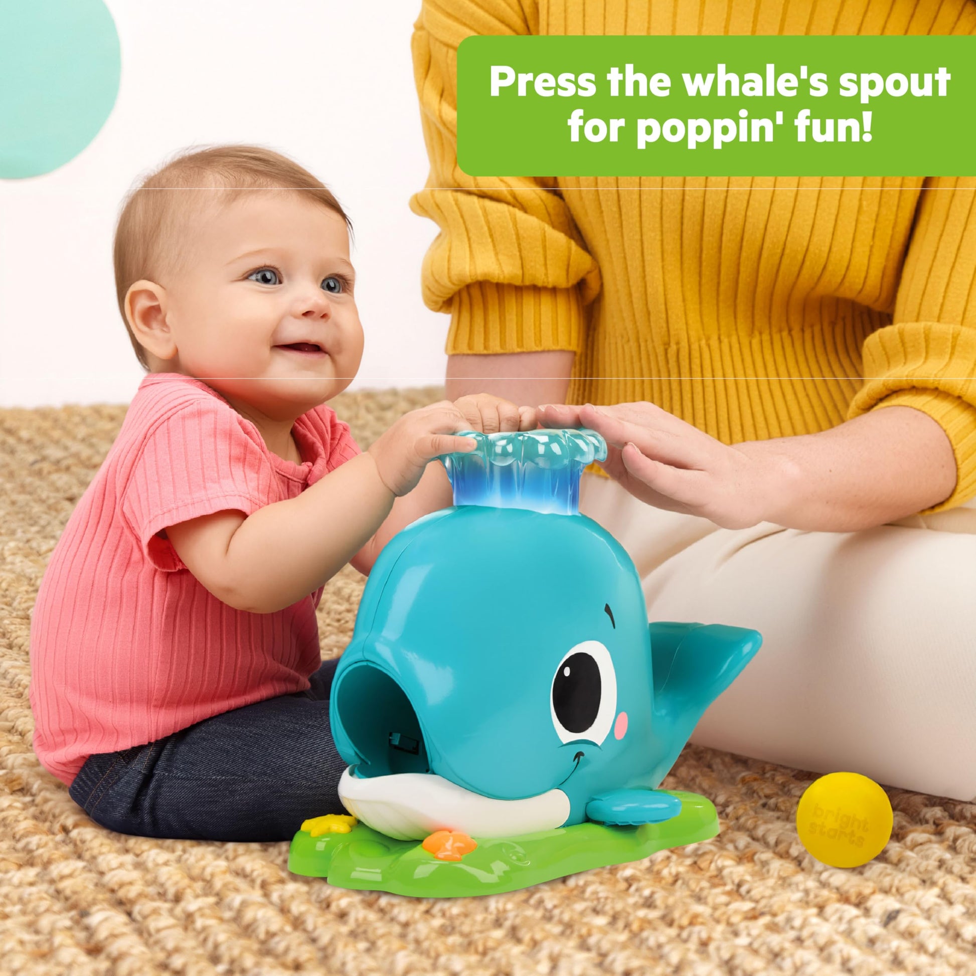 Bright Starts Silly Spout Whale Popper Toy for 6 Months and Up, Toddlers 1-3, Having A Ball Collection, Baby Ball Drop Toy, 3 Balls Included, Music